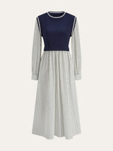 2 In 1 Cable-Knit Paneled Striped Midi Dress