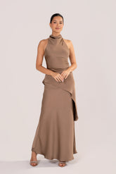 Petrea Satin Asymmetrical Halter Top & Skirt Set