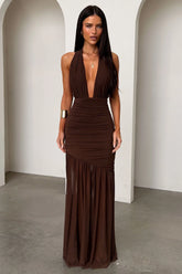 Kova Halter Neck Maxi Dress - Brown