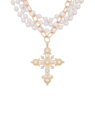 Pearl Cross Layered Necklace