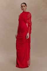 Amandine Ruched Slinky Maxi Dress - Ruby