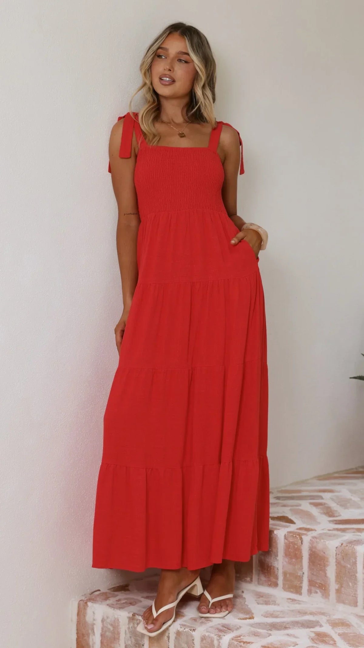 Carlina Tiered Maxi Dress - Red