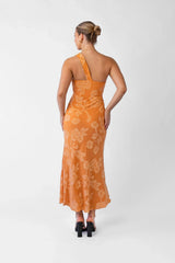 Taylah Orange One Shoulder Midi Cocktail Dress