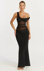 Elias Maxi Dress - Twisted One Shoulder Cowl Dropped Waist Dress In Black