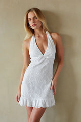 Fleur Lace Halter Ruffled Mini Dress