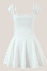 White Cap Sleeves A Line Cotton Mini Dress